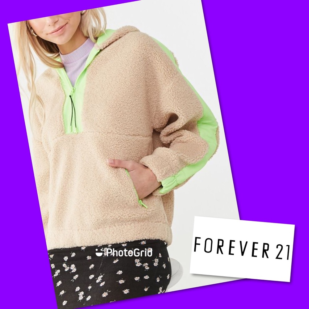 Faux shearling Hal zip pull over hoody S